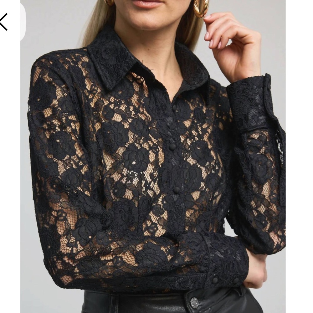 Vintage Black Lace Button-Up Shirt whimsigoth Y2K 90s dark feminine
